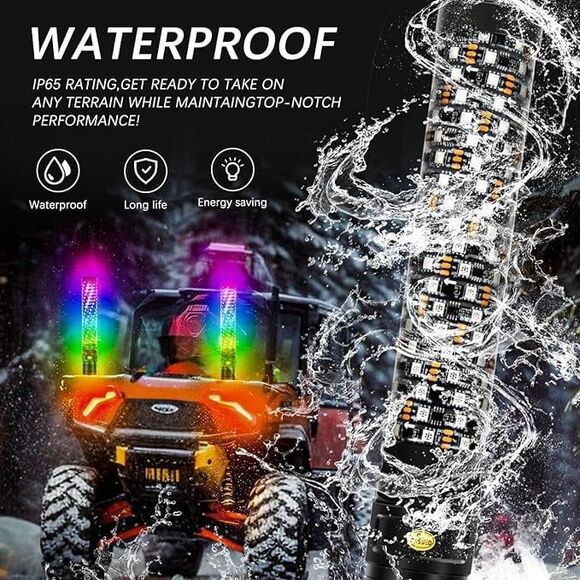 DREAMIZER 2PCS 1FT Fat Spiral Led Whip Lights with APP & Remote Control. NIB - Picture 5 of 11